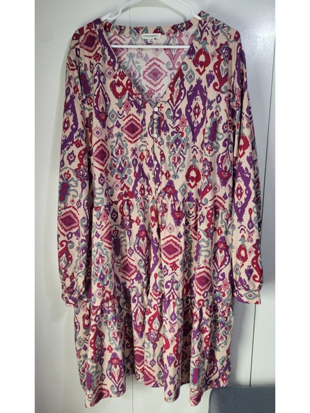 Beach Lunch Lounge dress XXL Batik Print Cotton Blend Tiered Babydoll Boho - Picture 2 of 9